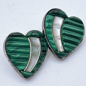 Jay King DTR Mine Finds 925 Sterling Silver Malachite & MOP Heart Post Earrings